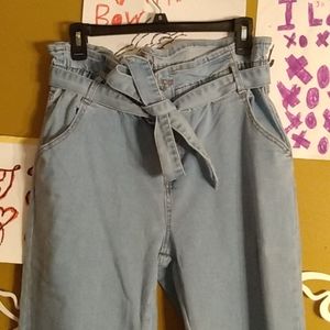 🍭Stone washed paper bag waist jeans